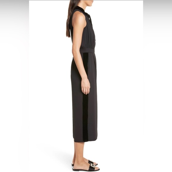 KATE SPADE Black Velvet Trim Bow Tie Neckline Wide Crop Pants Jumpsuit 0 - Picture 4 of 14